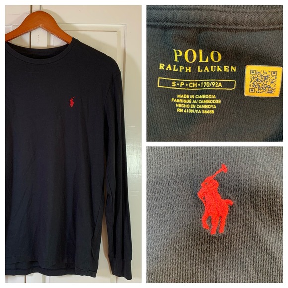 Polo Ralph Lauren Mens Long Sleeve T Shirt Black Red Pony‎ Logo Basic Minimalist - Picture 1 of 16
